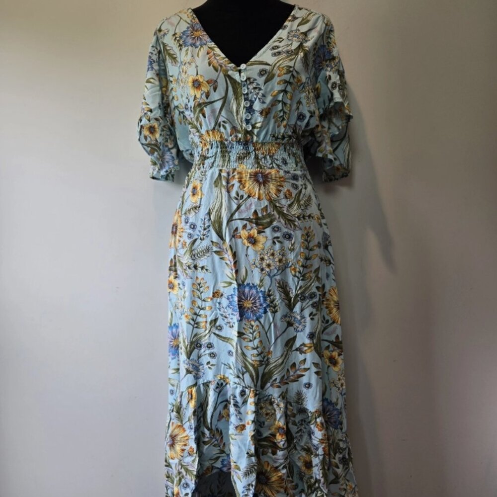 Anthropolgie's Abel The Label Baby Blye Floral Hi Low Maxi Dress XS